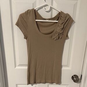 J. Crew Tan Short Sleeve Top with Ruffle Accent